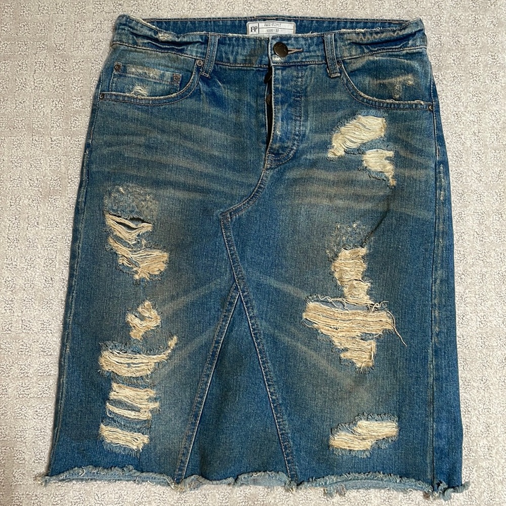 Distressed Free People jean skirt
